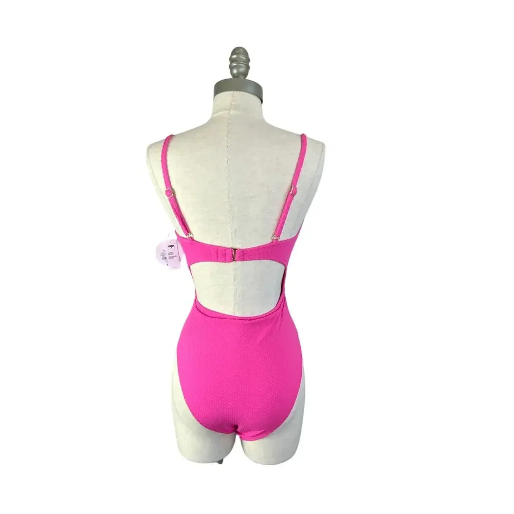 Decree women's/juniors cut out textured‎ one piece swimsuit size XS Hot Pink